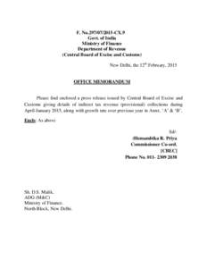 F. No[removed]CX.9 Govt. of India Ministry of Finance Department of Revenue (Central Board of Excise and Customs) New Delhi, the 12th February, 2015