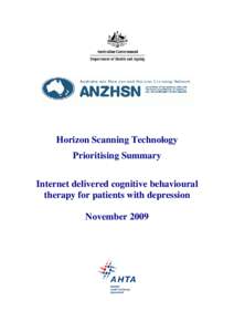 Horizon Scanning Technology Prioritising Summary Internet delivered cognitive behavioural therapy for patients with depression November 2009