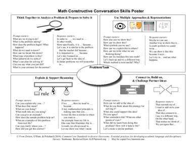 Math Constructive Conversation Skills Poster Think Together to Analyze a Problem & Prepare to Solve it Prompt starters: What are we trying to do? What is the problem asking?