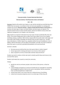 Classroom Activity - Derwent Rocky Reef Real Estate Extension Activity 2- Reef Restoration Action and Solutions (Gr[removed]Overview: Students will consider major impacts to reefs and the intertidal zone and think about 