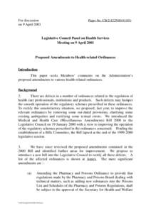 For discussion on 9 April 2001 Paper No. CB[removed])  Legislative Council Panel on Health Services