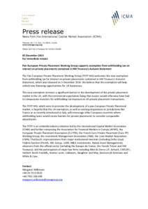 Press release News from the International Capital Market Association (ICMA) Talacker 29, P.O. Box, CH-8022, Zurich www.icmagroup.org Please see foot of release for contact details