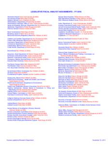 Legislative Fiscal Analyst Assignments FY 2016 by Agency