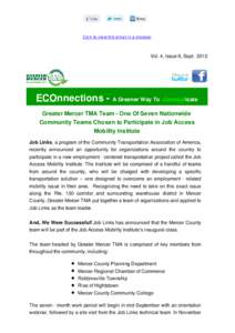 Click to view this email in a browser  Vol. 4, Issue 6, SeptECOnnections - A Greener Way To Commut icate Greater Mercer TMA Team - One Of Seven Nationwide