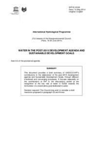 Intergovernmental Council of the IHP; 21st; Water in the post-2015 development agenda and sustainable development goals; 2014