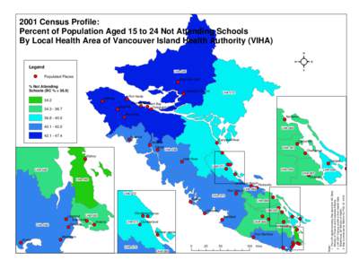 2001 Census Profile: Percent of Population Aged 15 to 24 Not Attending Schools By Local Health Area of Vancouver Island Health Authority (VIHA) Legend LHA-085