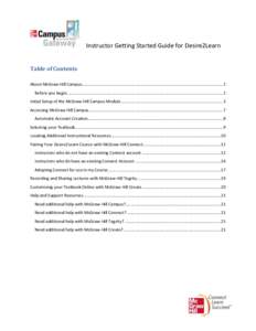 Instructor Getting Started Guide for Desire2Learn Table of Contents About McGraw-Hill Campus.......................................................................................................................... 2 Bef