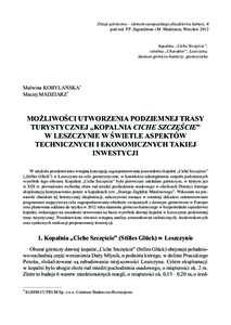 Dzieje górnictwa – element europejskiego dziedzictwa kultury, 4 pod red. P.P. Zagożdżona i M. Madziarza, Wrocław 2012 kopalnia „Ciche Szczęście”, sztolnia „Charakter”, Leszczyna, skansen górniczo-hutnicz