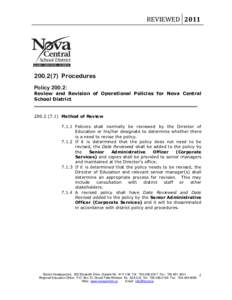 REVIEWED[removed]Procedures Policy 200.2:  Review and Revision of Operational Policies for Nova Central