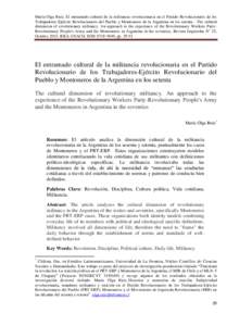 María Olga Ruíz, El entramado cultural de la militancia revolucionaria en el Partido Revolucionario de los Trabajadores-Ejército Revolucionario del Pueblo y Montoneros de la Argentina en los setenta - The cultural dim