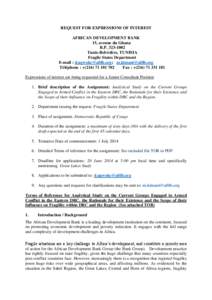 REQUEST FOR EXPRESSIONS OF INTEREST AFRICAN DEVELOPMENT BANK 15, avenue du Ghana B.P[removed]Tunis-Belvédère, TUNISIA Fragile States Department