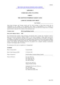 FF003G THE STOCK EXCHANGE OF HONG KONG LIMITED (A wholly-owned subsidiary of Hong Kong Exchanges and Clearing Limited) APPENDIX 5 FORMS RELATING TO LISTING