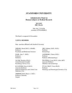STANFORD UNIVERSITY Administrative Panel on Human Subjects in Medical ResearchIRB 3 Roster Palo Alto, CA 94304