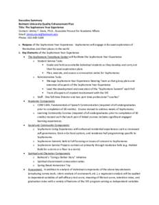 Executive Summary Belmont University Quality Enhancement Plan Title: The Sophomore Year Experience Contact: Jimmy T. Davis, Ph.D., Associate Provost for Academic Affairs Email: [removed] Phone: [removed]