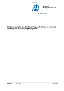 School of Management and Law Dok.- Verantw.: Wend  Studienordnung für den Zertifikatslehrgang Certificate of Advanced