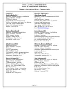 Arthritis Drugs Advisory Committee Roster