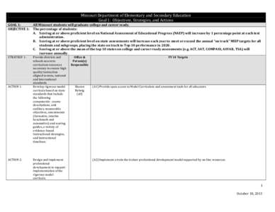 Missouri Department of Elementary and Secondary Education Goal 1: Objectives, Strategies, and Actions GOAL 1: OBJECTIVE 1:  All Missouri students will graduate college and career ready.