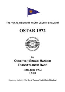 The ROYAL WESTERN YACHT CLUB of ENGLAND  OSTAR 1972