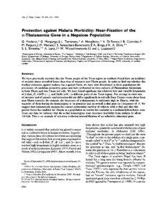 Am. J. Hum. Genet. 48:[removed], 1991  Protection against Malaria Morbidity: Near-Fixation of the