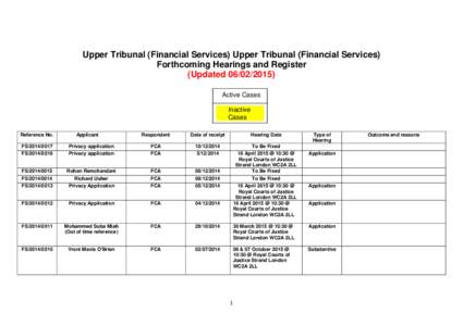 Upper Tribunal (Tax and Chancery Chamber) Forthcoming hearings and Register