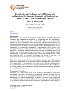 Breastfeeding and Its Impact on Child Psychosocial and Emotional Development: Comments on Woodward and Liberty, Greiner, Prez-Escamilla, and Lawrence
