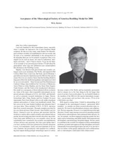 American Mineralogist, Volume 92, page 979, 2007  Acceptance of the Mineralogical Society of America Roebling Medal for 2006 W.G. ERNST Department of Geology and Environmental Science, Stanford University, Building 320, 