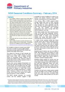 NSW Seasonal Conditions Summary - February 2014