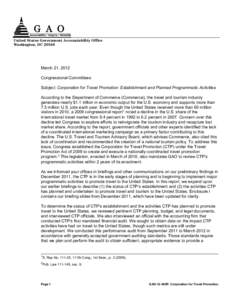 GAO-12-485R, Corporation for Travel Promotion: Establishment and Planned Programmatic Activities