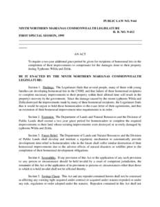 PUBLIC LAW NO[removed]NINTH NORTHERN MARIANAS COMMONWEALTH LEGISLATURE H. B. NO[removed]FIRST SPECIAL SESSION, 1995  AN ACT