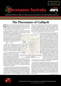 March, 2010  NEWSLETTER OF THE AUSTRALIAN NATIONAL PLACENAMES SURVEY The Placenames of Gallipoli