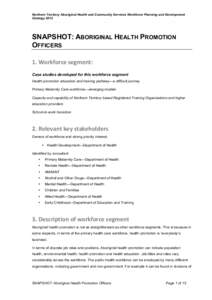 Northern Territory Aboriginal Health and Community Services Workforce Planning and Development Strategy 2012 SNAPSHOT: ABORIGINAL HEALTH PROMOTION OFFICERS 1.	
  Workforce	
  segment:	
  	
  