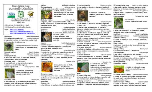 Ottawa National Forest  Butterfly Checklist US Department of Agriculture Eastern Region, Forest Service