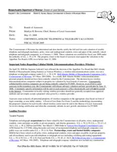 Massachusetts Department of Revenue Division of Local Services Navjeet K. Bal, Commissioner Robert G. Nunes, Deputy Commissioner & Director of Municipal Affairs  TO: