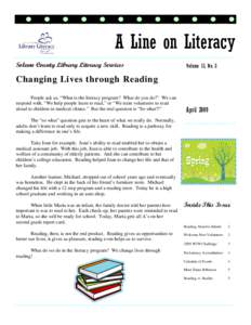 A Line on Literacy Solano County Library Literacy Services Volume 13, No. 2  Changing Lives through Reading