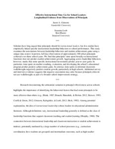 Effective Instructional Time Use for School Leaders: Longitudinal Evidence from Observations of Principals Jason A. Grissom Vanderbilt University Susanna Loeb Ben Master