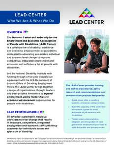 LEAD CENTER Who We Are & What We Do OVERVIEW The National Center on Leadership for the Employment and Economic Advancement of People with Disabilities (LEAD Center)