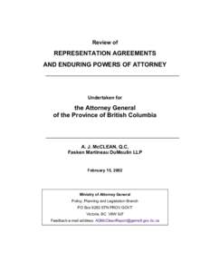 Review of  REPRESENTATION AGREEMENTS AND ENDURING POWERS OF ATTORNEY  Undertaken for