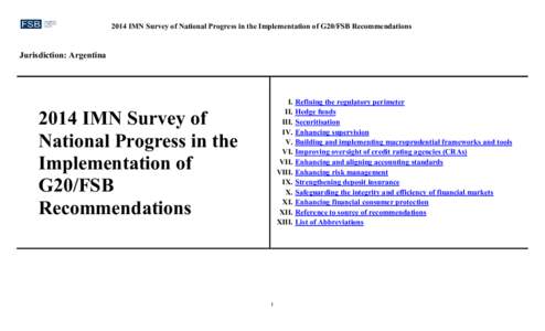 Argentina 2014 IMN Survey of National Progress in the Implementation of G20/FSB Recommendations