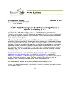 News Release FOR IMMEDIATE RELEASE Contact: Tamara McBride, Ohio EMA[removed]December 30, 2010