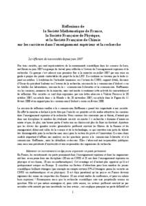 Réflexions de la Société Mathématique de France, la Société Française de Physique, et la Société Française de Chimie sur les carrières dans l’enseignement supérieur et la recherche