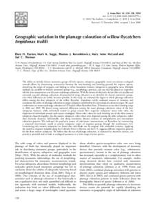 J. Avian Biol. 41: 128138, 2010 doi: j.1600-048Xx # 2010 The Authors. J. Compilation # 2010 J. Avian Biol. Received 12 December 2008, accepted 2 JuneGeographic variation in the plumage colorat