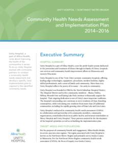unity hospital | northwest Metro Region  Community Health Needs Assessment and Implementation Plan 2014 – 2016