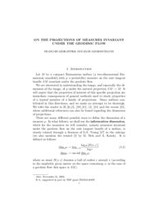 ON THE PROJECTIONS OF MEASURES INVARIANT UNDER THE GEODESIC FLOW FRANC ¸ OIS LEDRAPPIER AND ELON LINDENSTRAUSS  1. Introduction