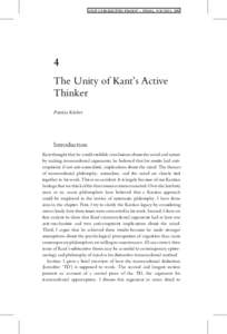 OUP CORRECTED PROOF – FINAL, [removed], SPi  4 The Unity of Kant’s Active Thinker Patricia Kitcher