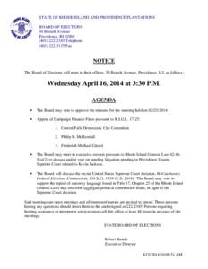 STATE OF RHODE ISLAND AND PROVIDENCE PLANTATIONS BOARD OF ELECTIONS 50 Branch Avenue Providence, RI[removed]2345 Telephone[removed]Fax