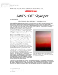 Schultz, Charles. James Hoff: Skywiper, The Brooklyn Rail, December 18, 2014, online.  JAMES HOFF Skywiper by Charles Schultz CALLICOON FINE ARTS | NOVEMBER 2 – DECEMBER 21, 2014 James Hoff makes paintings with a print