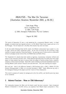 ANALYSIS - The War On Terrorism (Australian Aviation, November 2001, p[removed]Carlo Kopp, PEng [removed] c 2001, Carlo Kopp