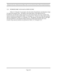 Background Document; NonGroundwater Pathway Risk Assessment; Petroleum Process Waste Listing Determinations[removed]HYDROFLUORIC ACID ALKYLATION SLUDGE