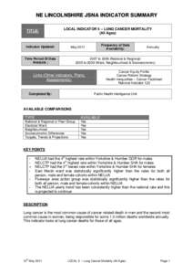 NE LINCOLNSHIRE JSNA INDICATOR SUMMARY