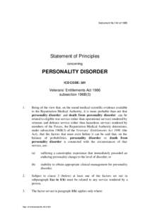 Instrument No.144 of[removed]Statement of Principles concerning  PERSONALITY DISORDER